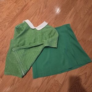 Green Textured Top and Skirt Set